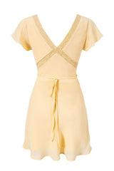 Yellow Cap Sleeves Lace Applique Skirt