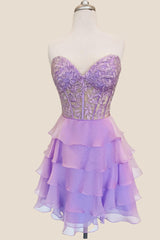 Sweetheart Hot Pink Appliques Tiered Short Dress