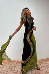 Floral Print Backless Tie Slim Fit Maxi Dress