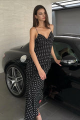 Polka Dot Cami Backless Tie Maxi Dress