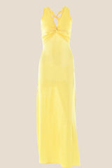 Twist V-neck Blue Open Back Sheath Long Dress